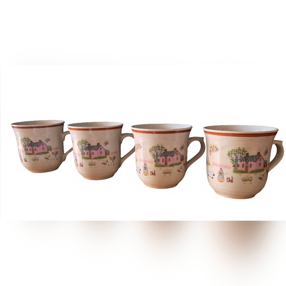 Set Of 4 Country House Japan Mugs With Saucers - Picture 4 of 5